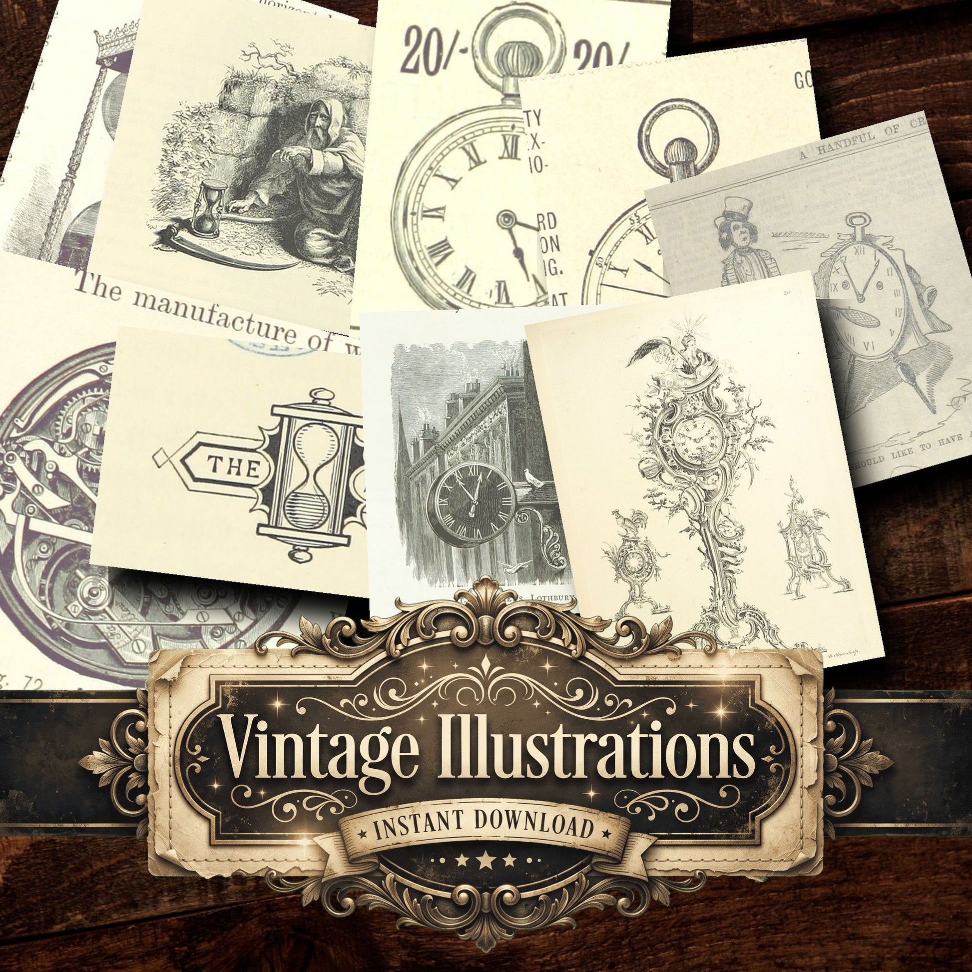 Clocks And Timepieces Vintage Prints