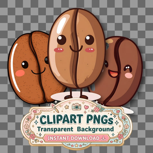 Coffee Bean Kawaii Style Clipart Pngs