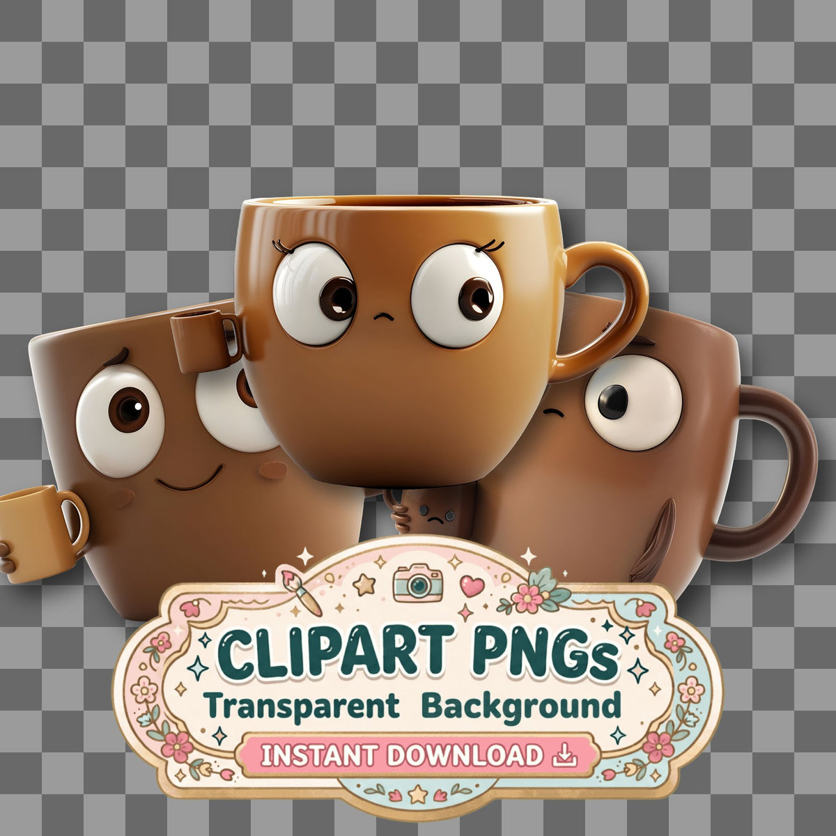 Coffee Cup Character Clipart Pngs