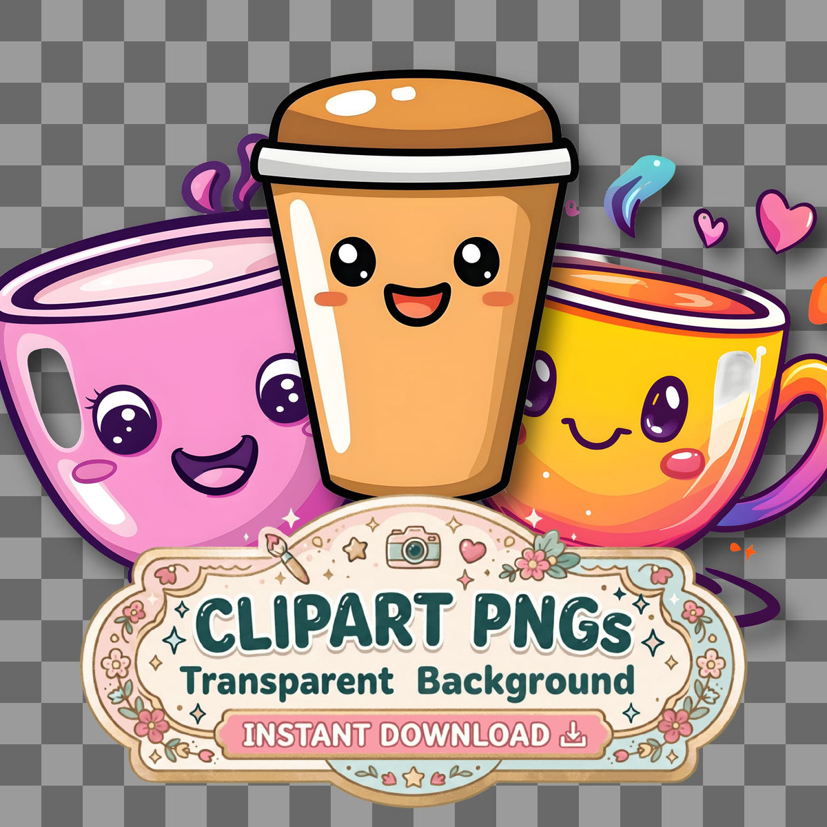 Coffee Cup Kawaii Style Clipart Pngs