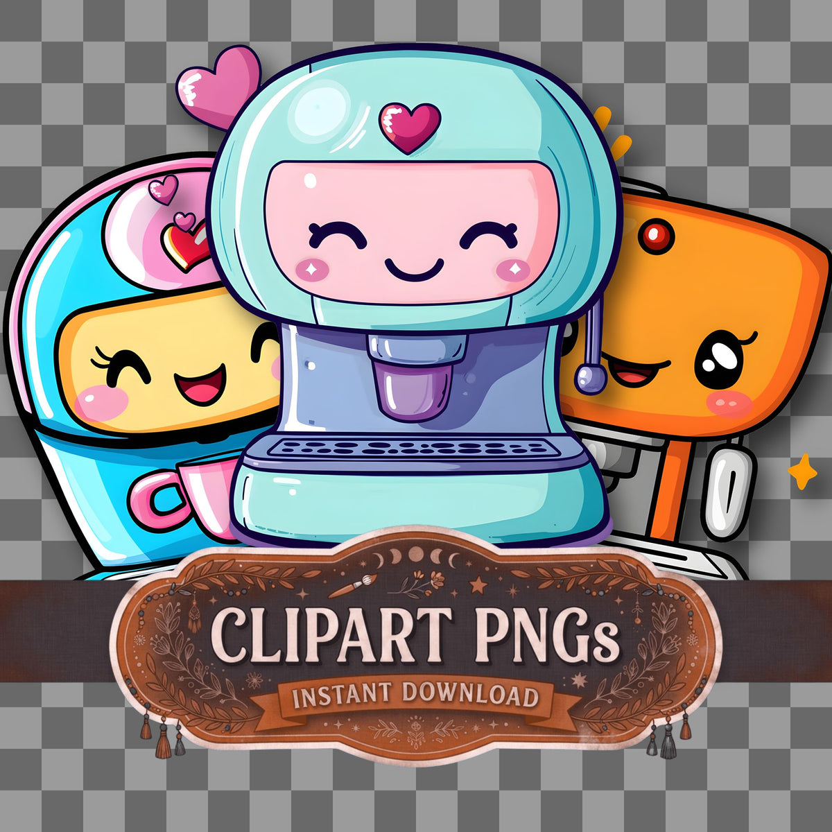Coffee Machine Kawaii Style Clipart Pngs