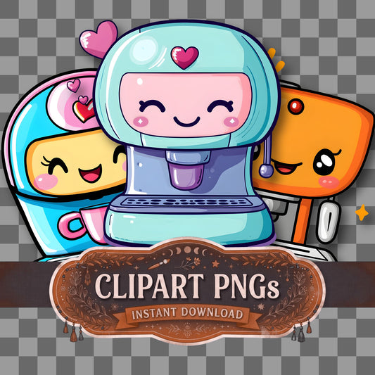 Coffee Machine Kawaii Style Clipart Pngs