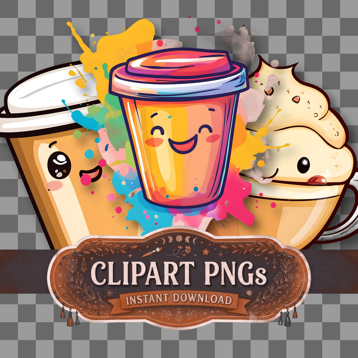 Coffee Kawaii Style Clipart Pngs