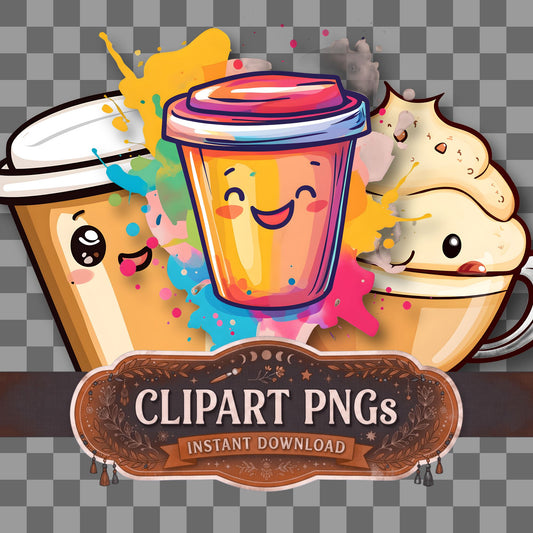 Coffee Kawaii Style Clipart Pngs