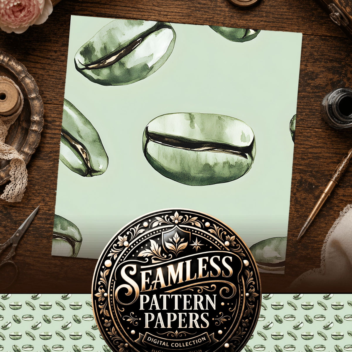 Coffee seamless pattern digital papers, cover preview