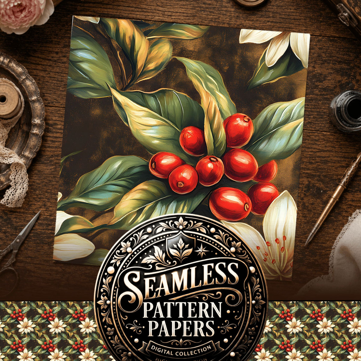Coffee seamless pattern digital papers, cover preview