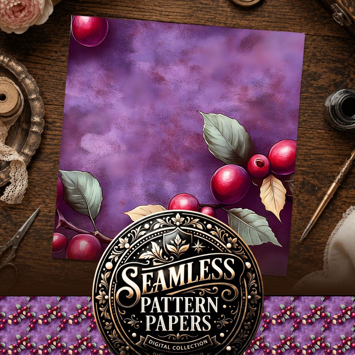 Coffee seamless pattern digital papers, cover preview