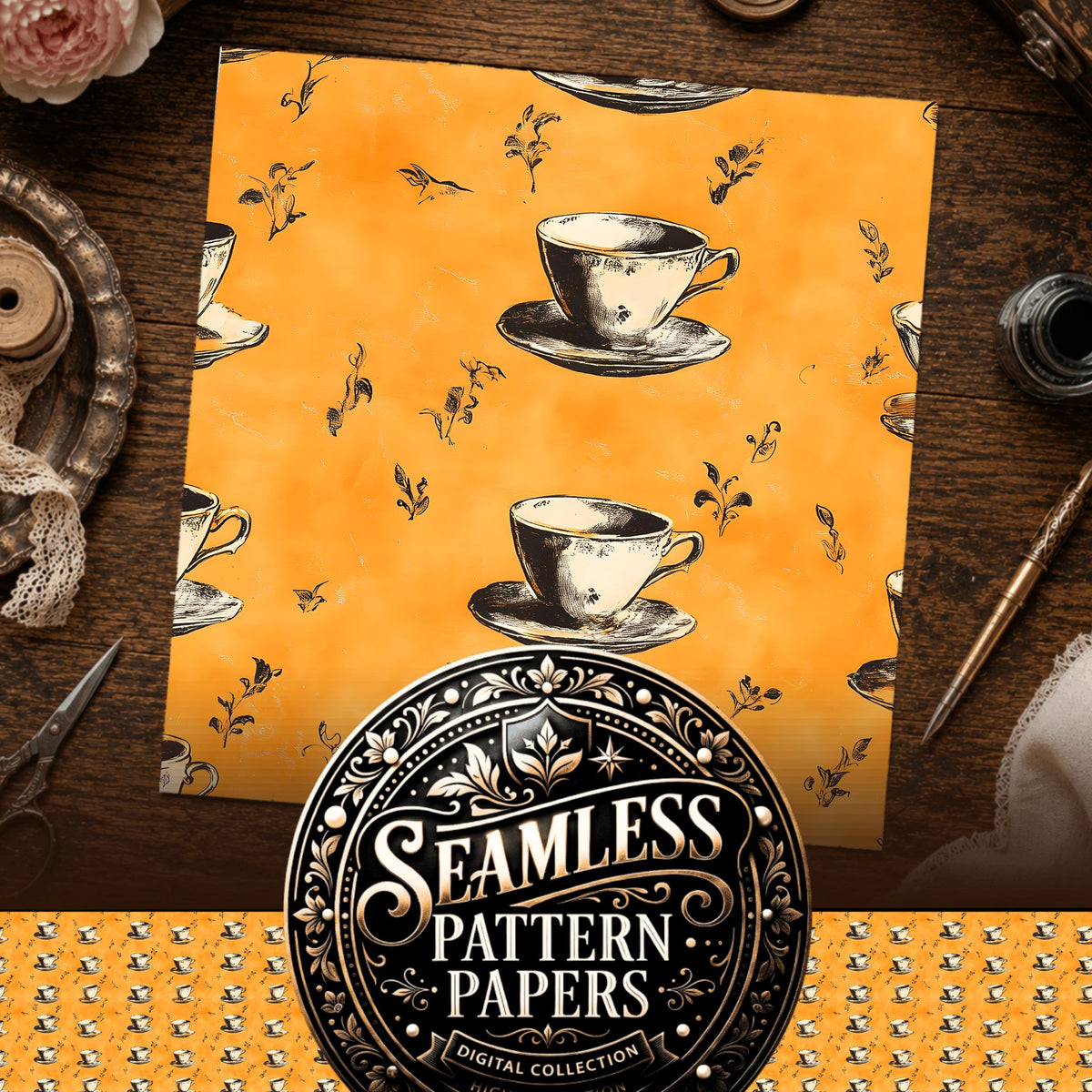 Coffee seamless pattern digital papers, cover preview