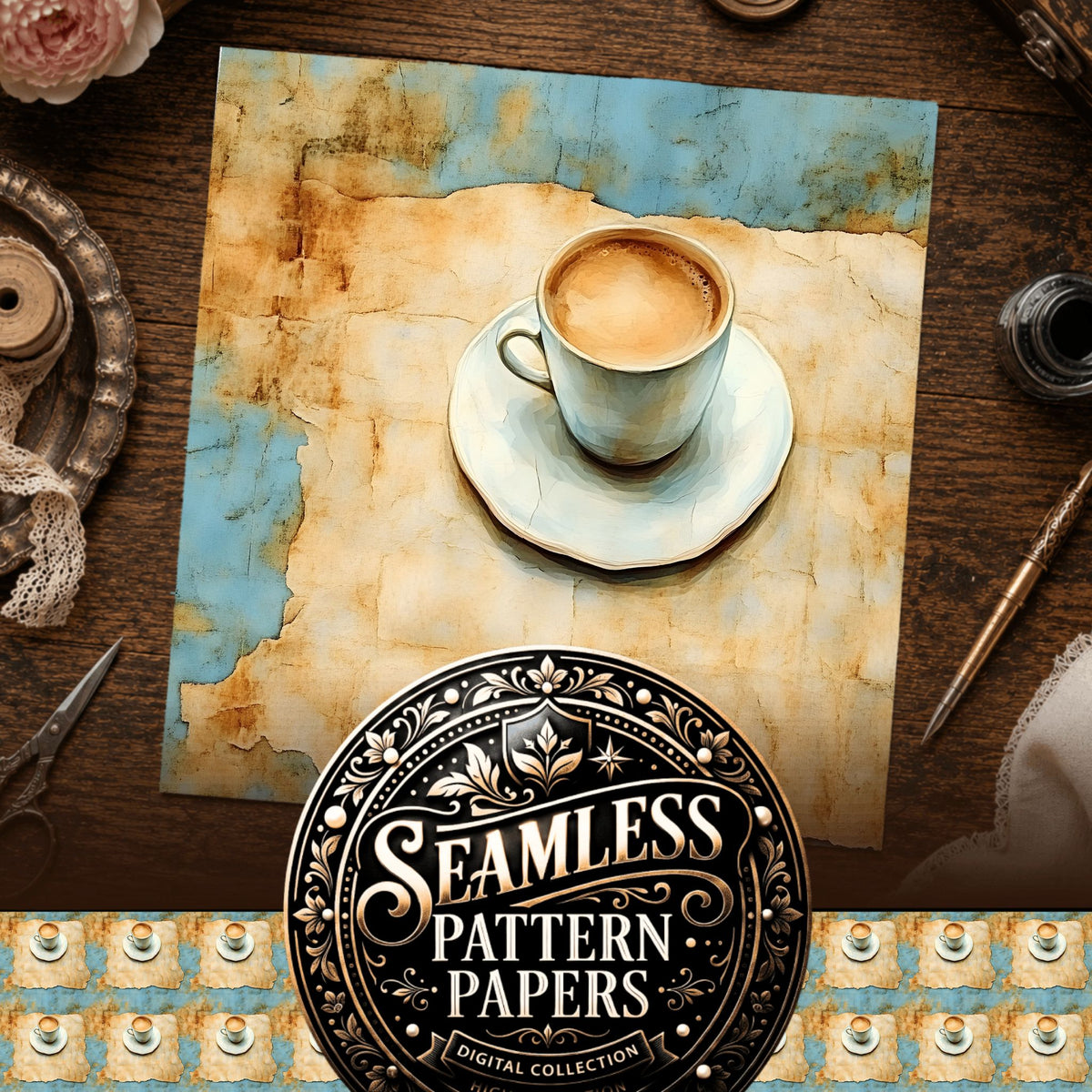 Coffee seamless pattern digital papers, cover preview