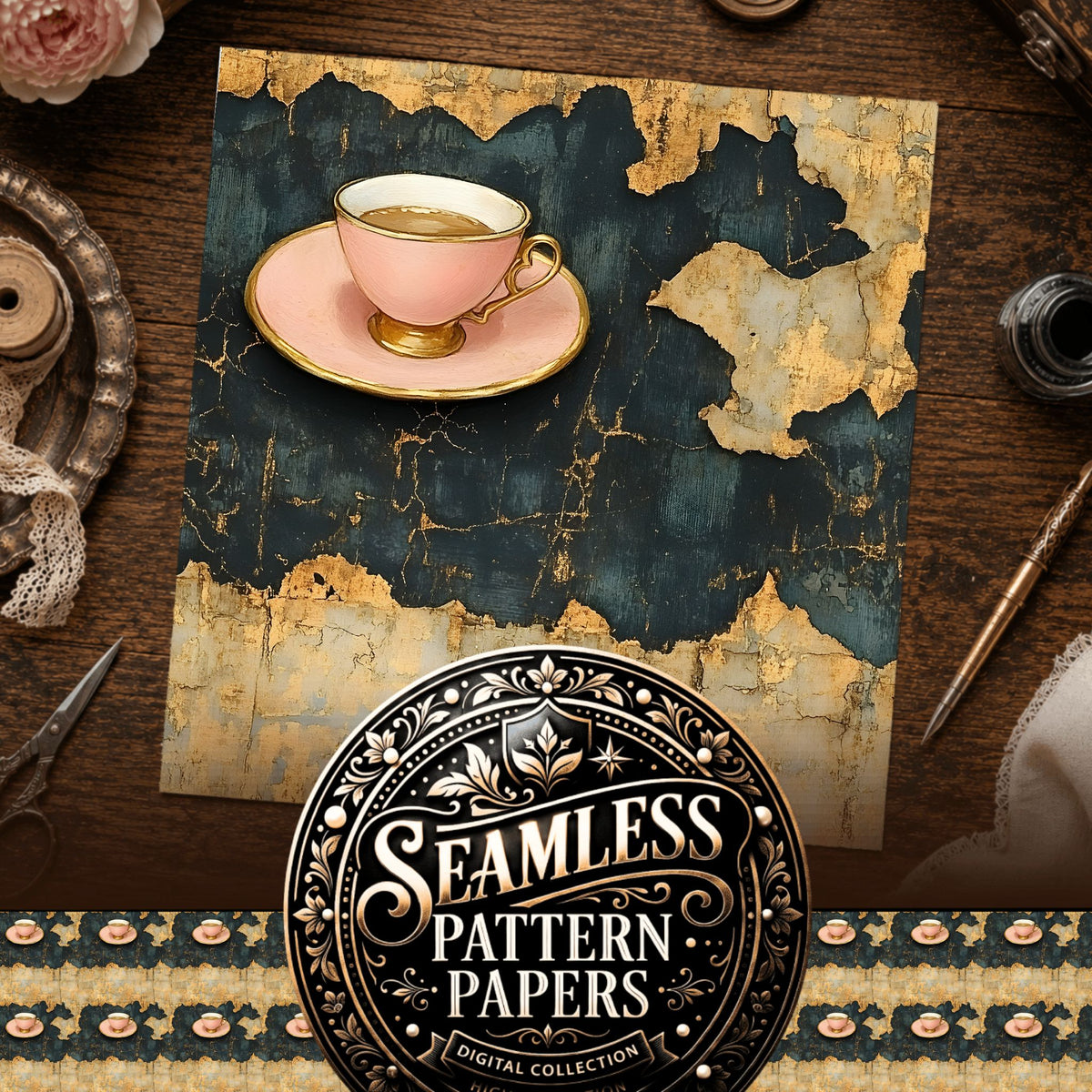 Coffee seamless pattern digital papers, cover preview