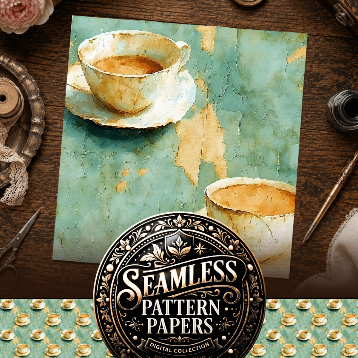 Coffee seamless pattern digital papers, cover preview