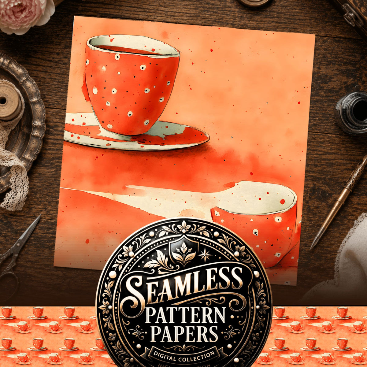 Coffee seamless pattern digital papers, cover preview