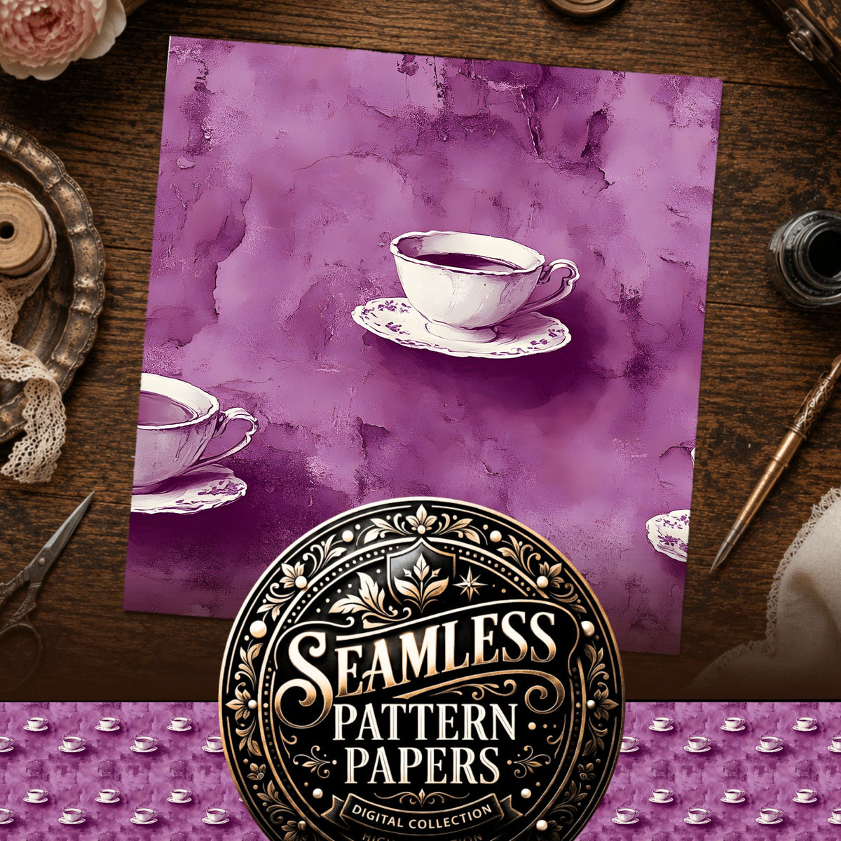 Coffee seamless pattern digital papers, cover preview