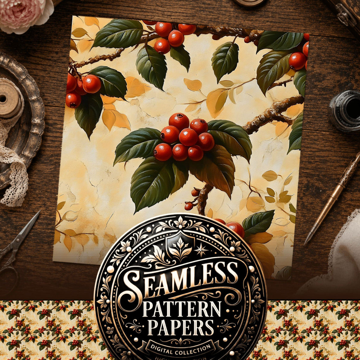 Coffee seamless pattern digital papers, cover preview