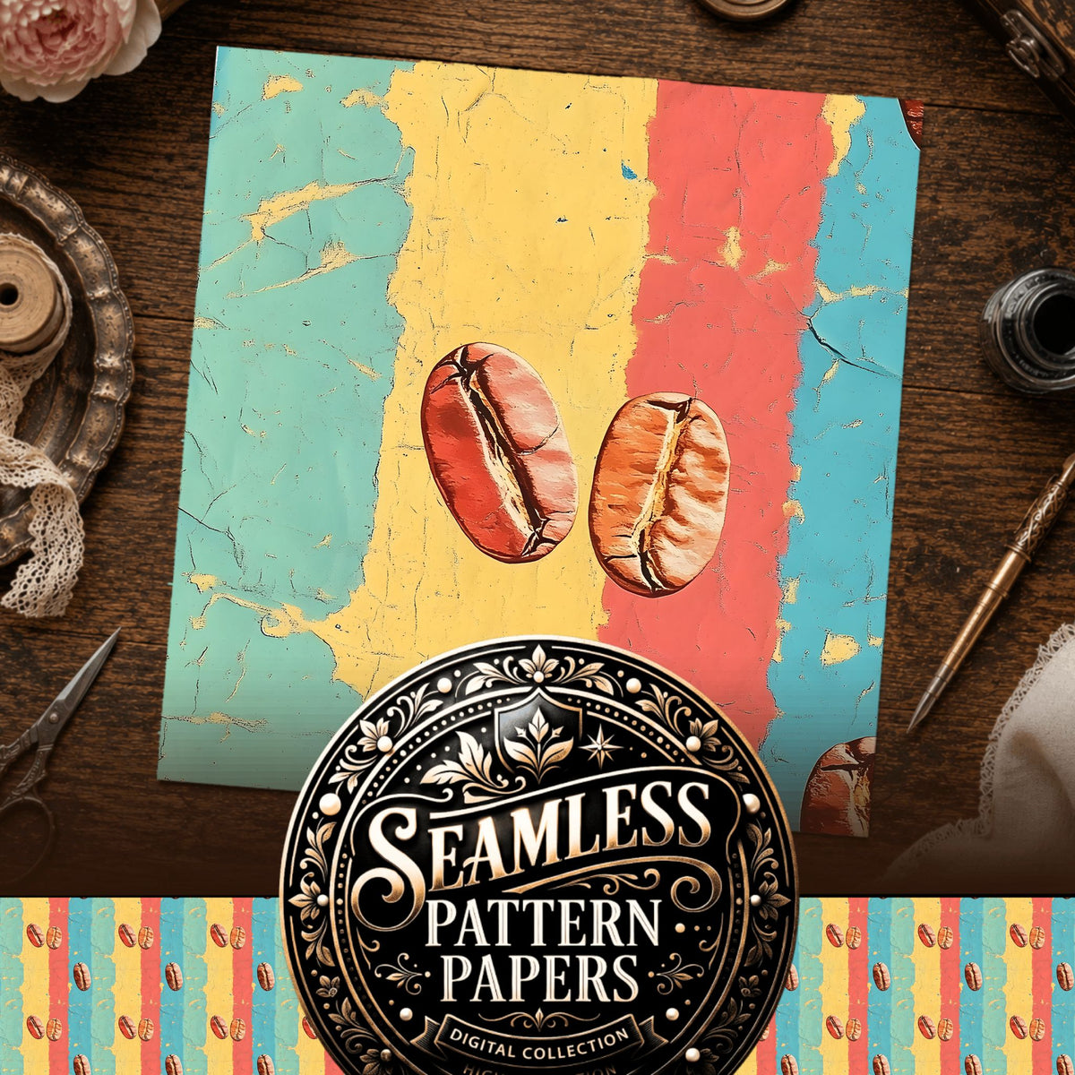Coffee seamless pattern digital papers, cover preview