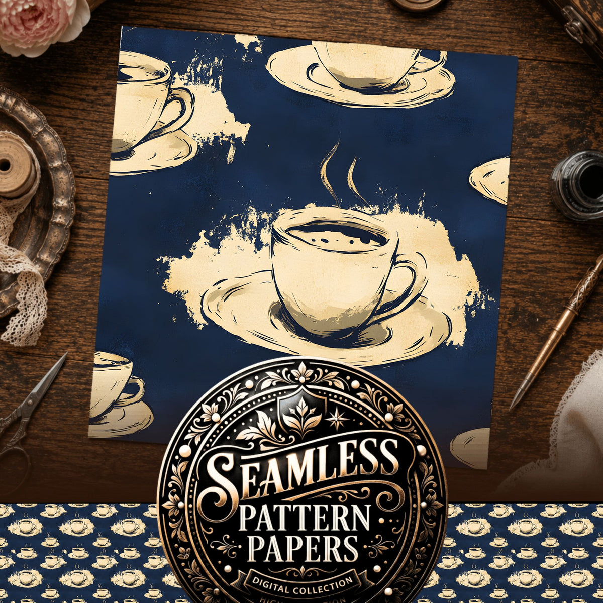 Coffee seamless pattern digital papers, cover preview
