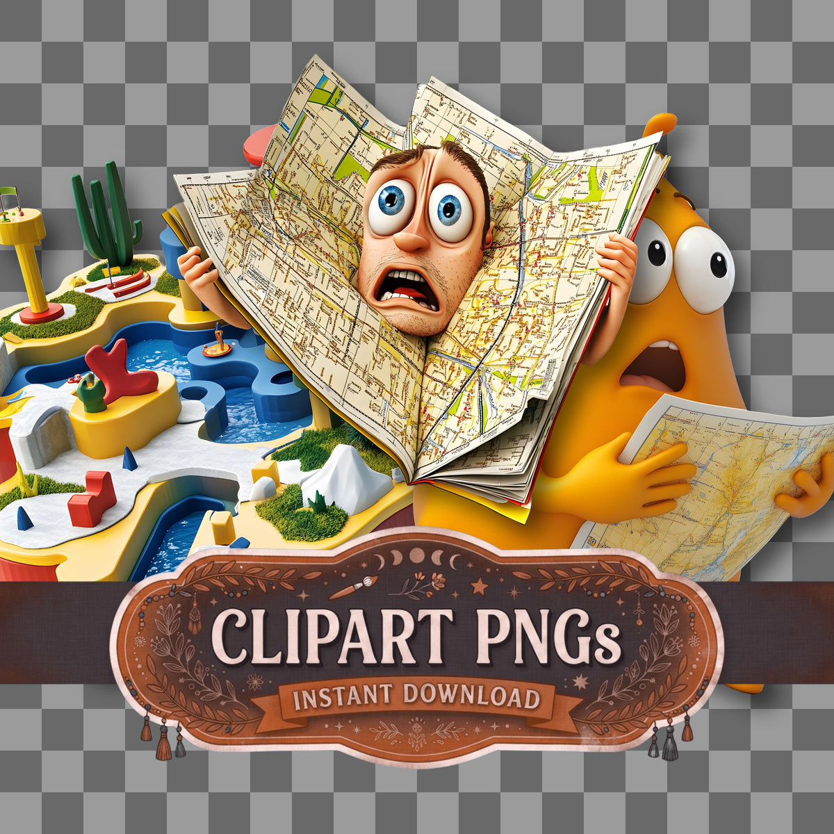Confused Map Clipart Pngs