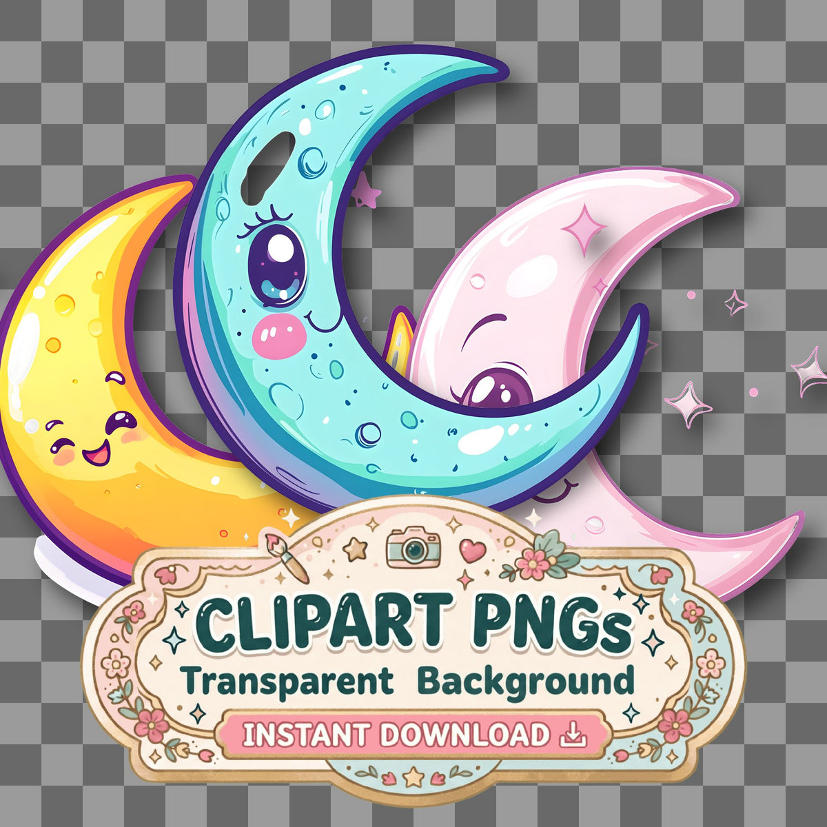 Crescent Moon Kawaii Style Clipart Pngs