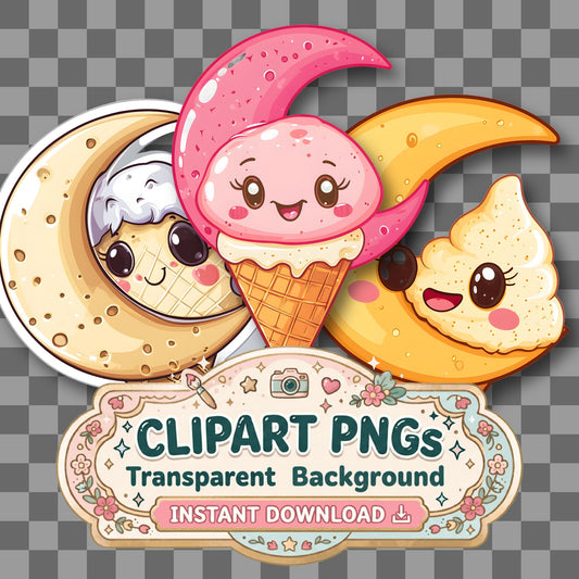Crescent Moon Kawaii Style Clipart Pngs