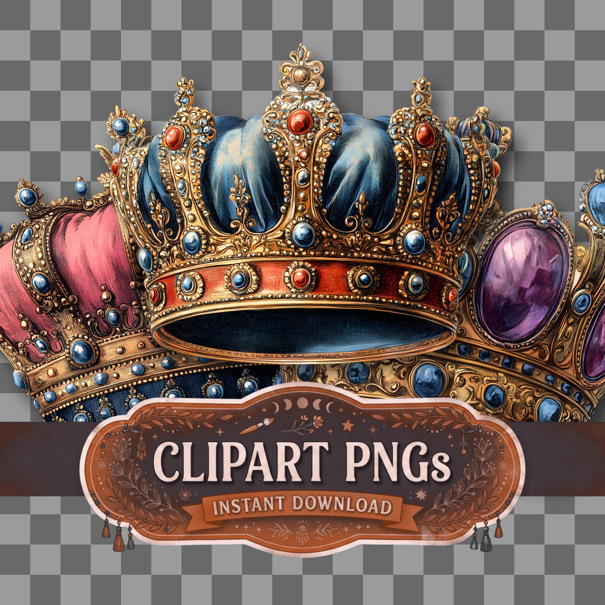 Crown Vintage Style Clipart Pngs