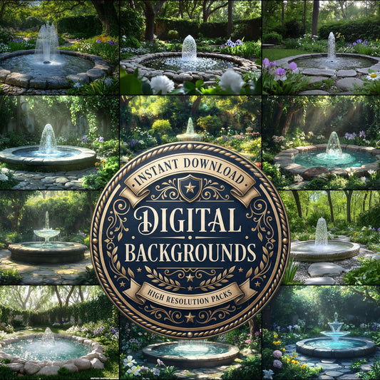 Crystal Fountain Enchanted Garden floral digital photography backdrops, preview of the downloadable set