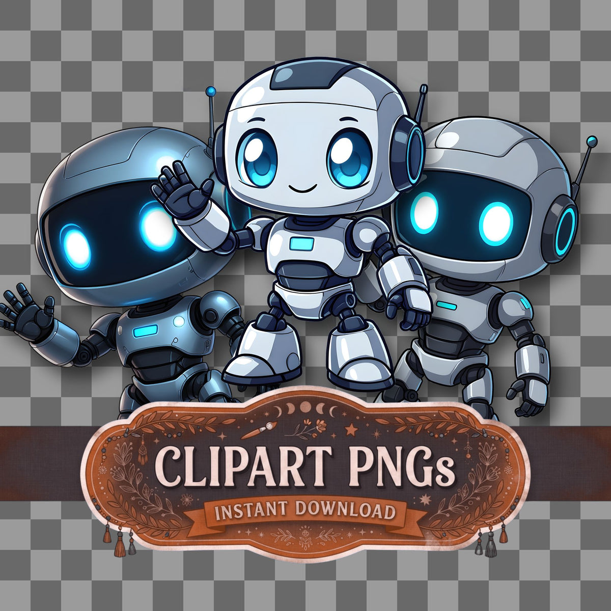 Cute Chibi Robot Waving Clipart Pngs