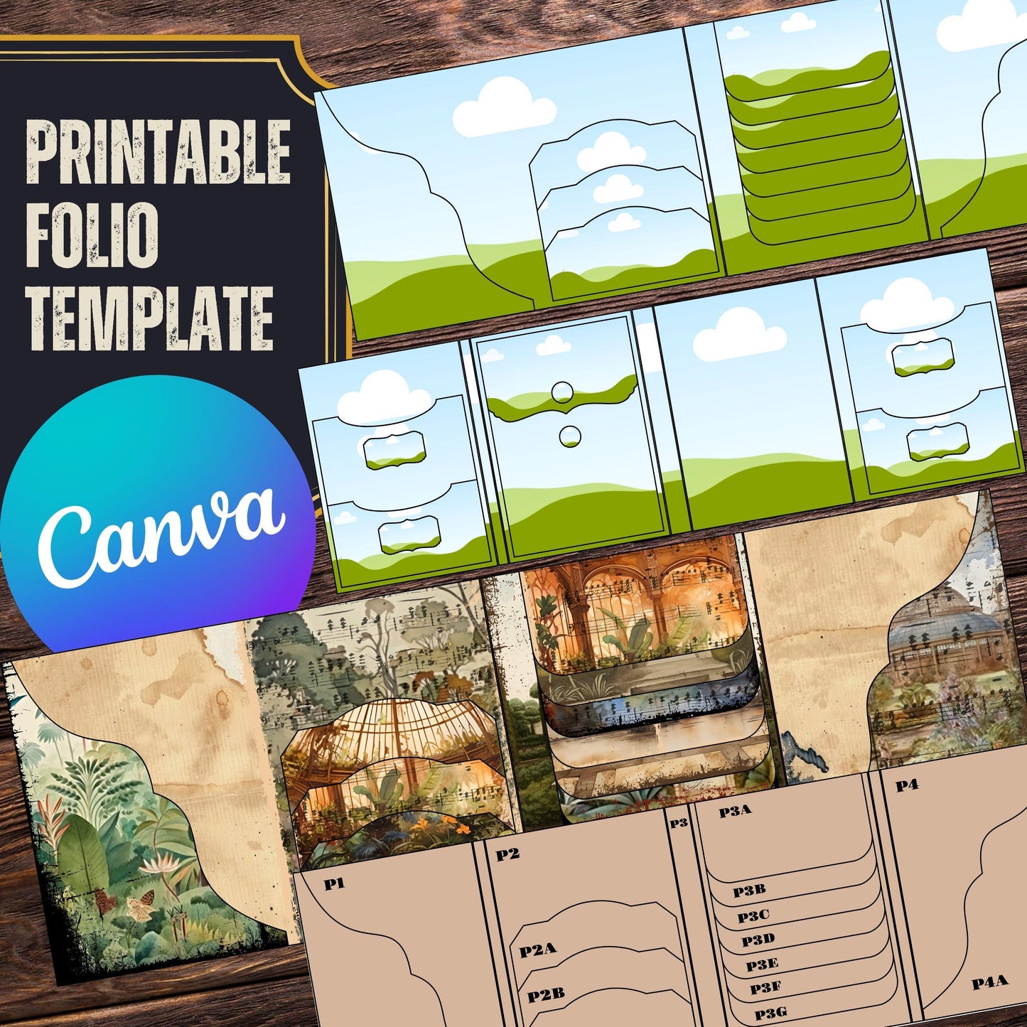 Canva Junk Journal Template - Folio Kit Canva Template - Custom Junk Journal Folio Kit - Digital Folding Folio Folder Kit, Commercial Use