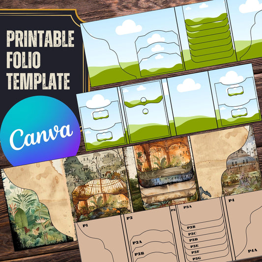 Canva Junk Journal Template - Folio Kit Canva Template - Custom Junk Journal Folio Kit - Digital Folding Folio Folder Kit, Commercial Use