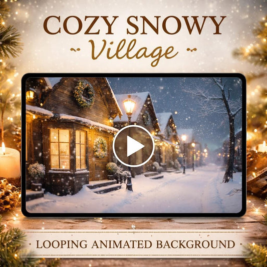 Christmas Snowy Village Animated Background Loop | Cozy ambience, lofi | Motion background for videos, streams, decor