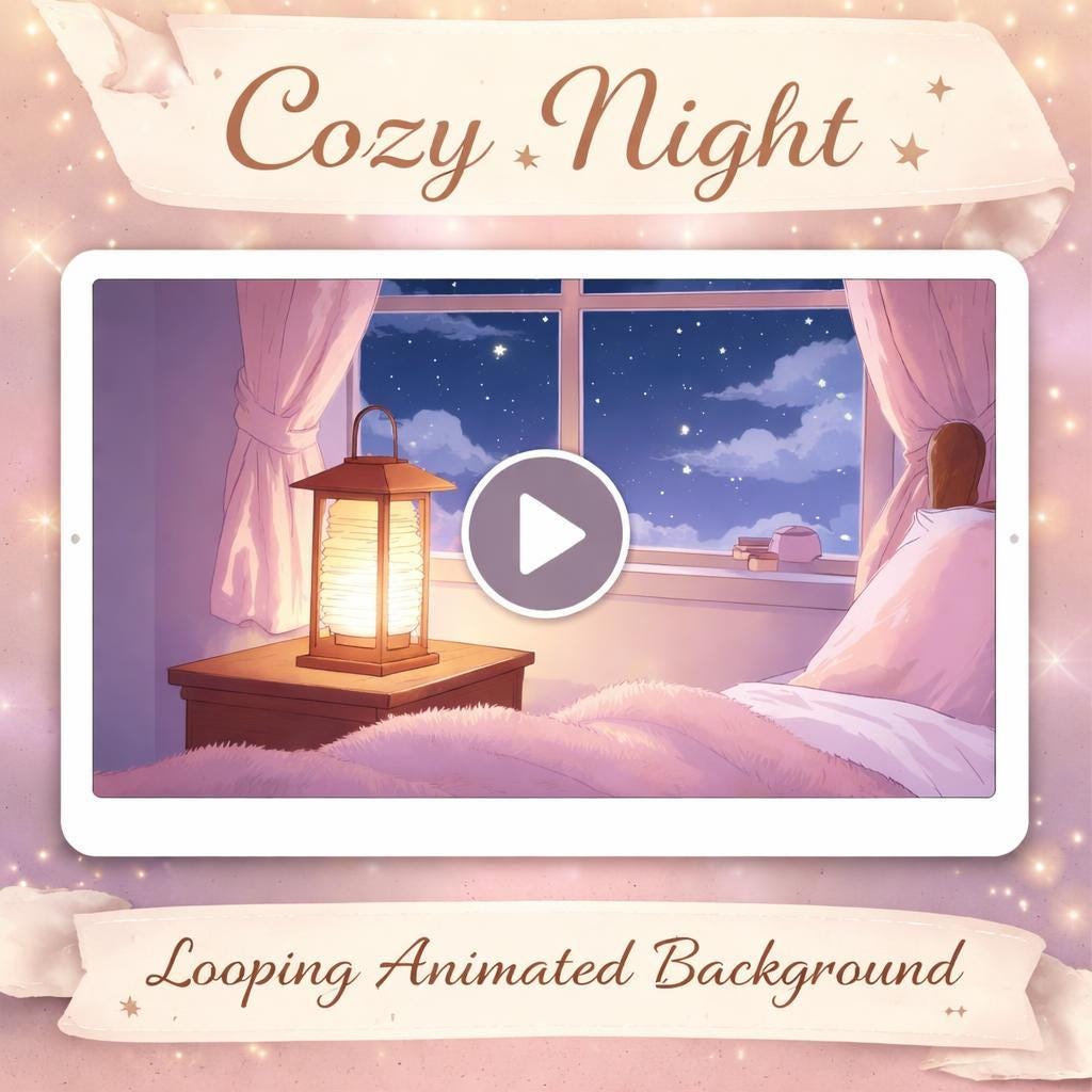 Cozy Bedroom Night Sky Loop | Lofi anime background, clouds and stars | VTuber stream overlay, relaxing room ambience video
