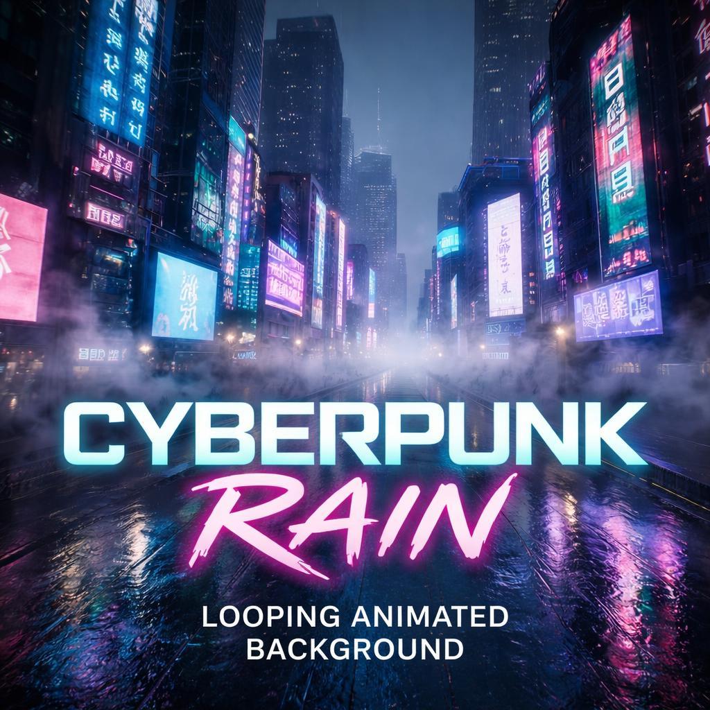 Neon Tokyo Rain Loop | Cyberpunk city background, cozy ambience, animated backdrop | rain loop video for streams & VTubers