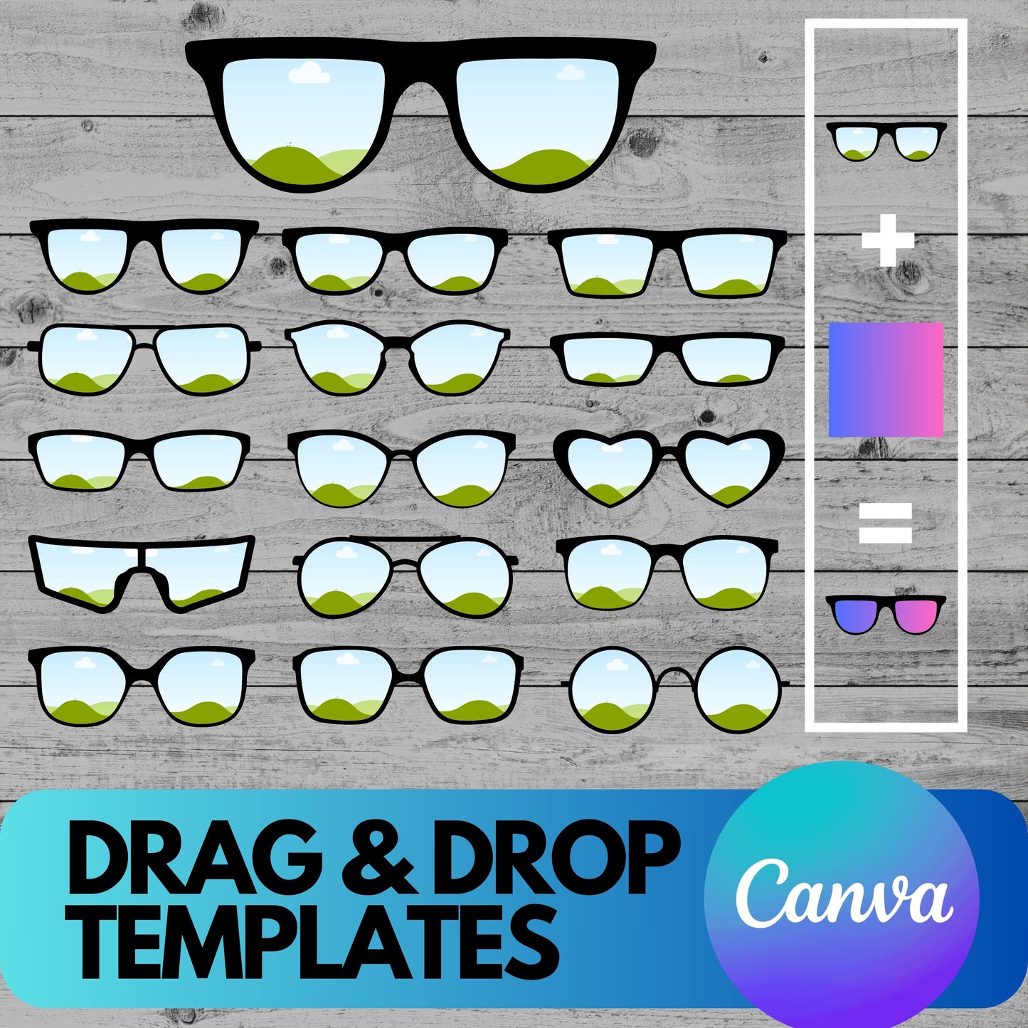 Make Your Own Sunglasses -  Canva Frame Drag and Drop Background - Editable CANVA Frames Template - Sublimation Designs - Sunglasses PNG
