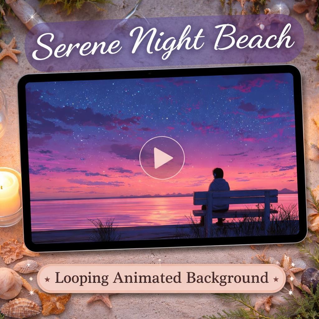 Anime Sunset Beach Loop Video | Tropical Ocean Animated Background | Relaxing Desktop, Stream, Overlay Use