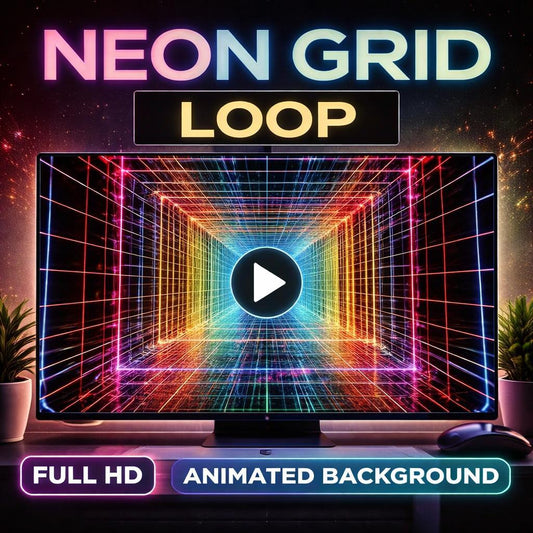Neon grid tunnel loop video | Cyberpunk animated background, city neon loop, retro grid video | VJ, streams, overlays, screens