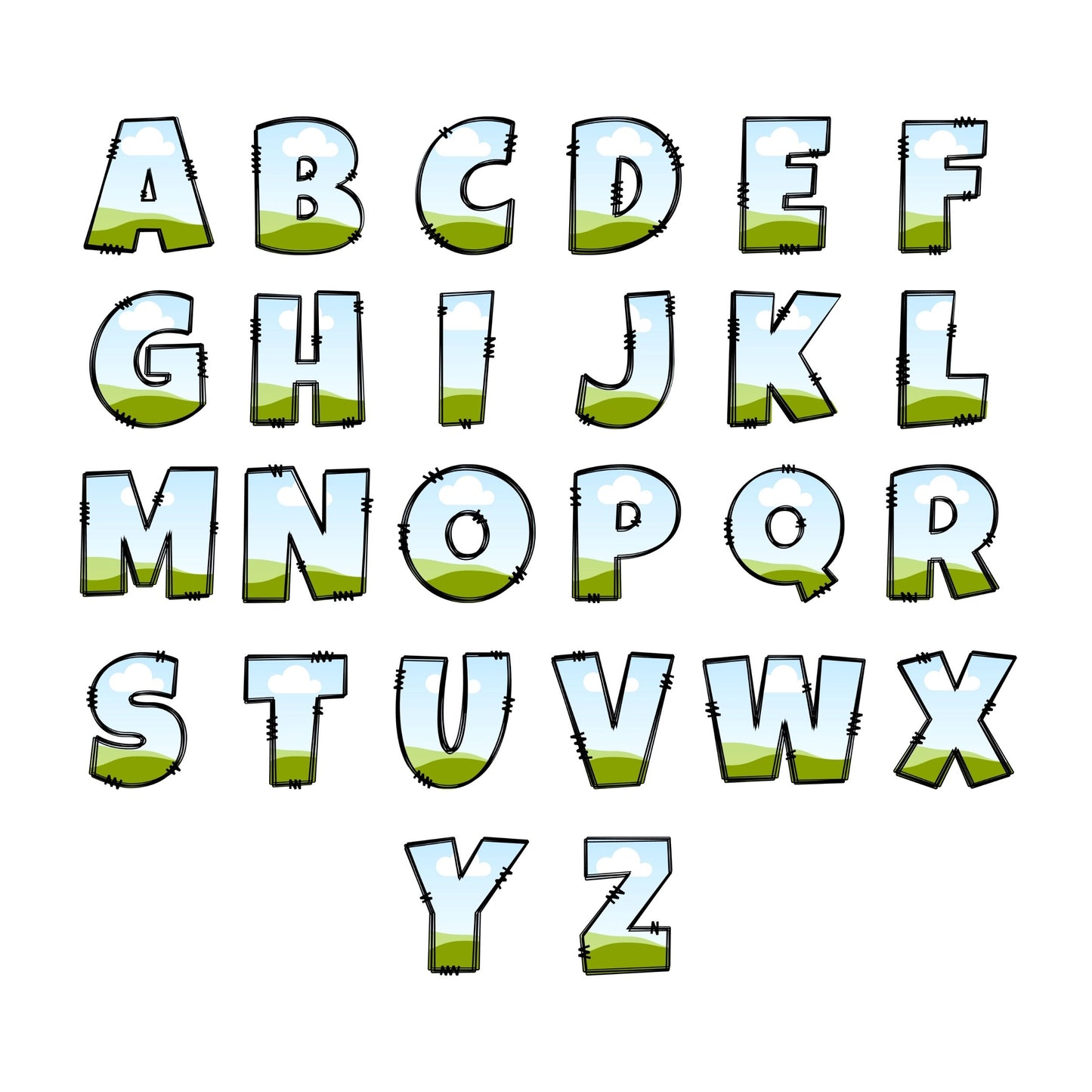 Letter Canva Frames - Drag and Drop Frames - Groovy Retro Doodle Fillable Alphabet Font Letters PNG Canva Frame Alphaset Doodle Templates