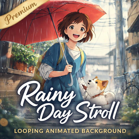 Anime Rain Background Loop | Cozy ambience animated video with girl and corgi | Seamless loop for streams, overlays, screens