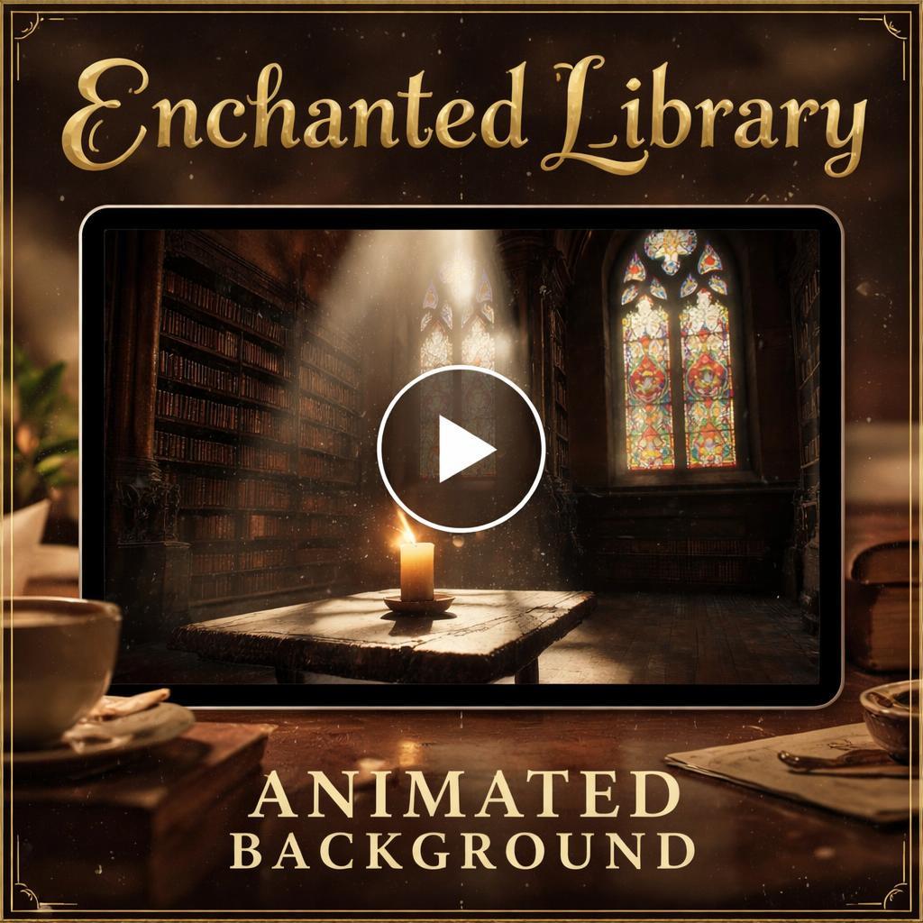 Animated medieval library background | cozy candle loop video | lofi study, reading, ambience