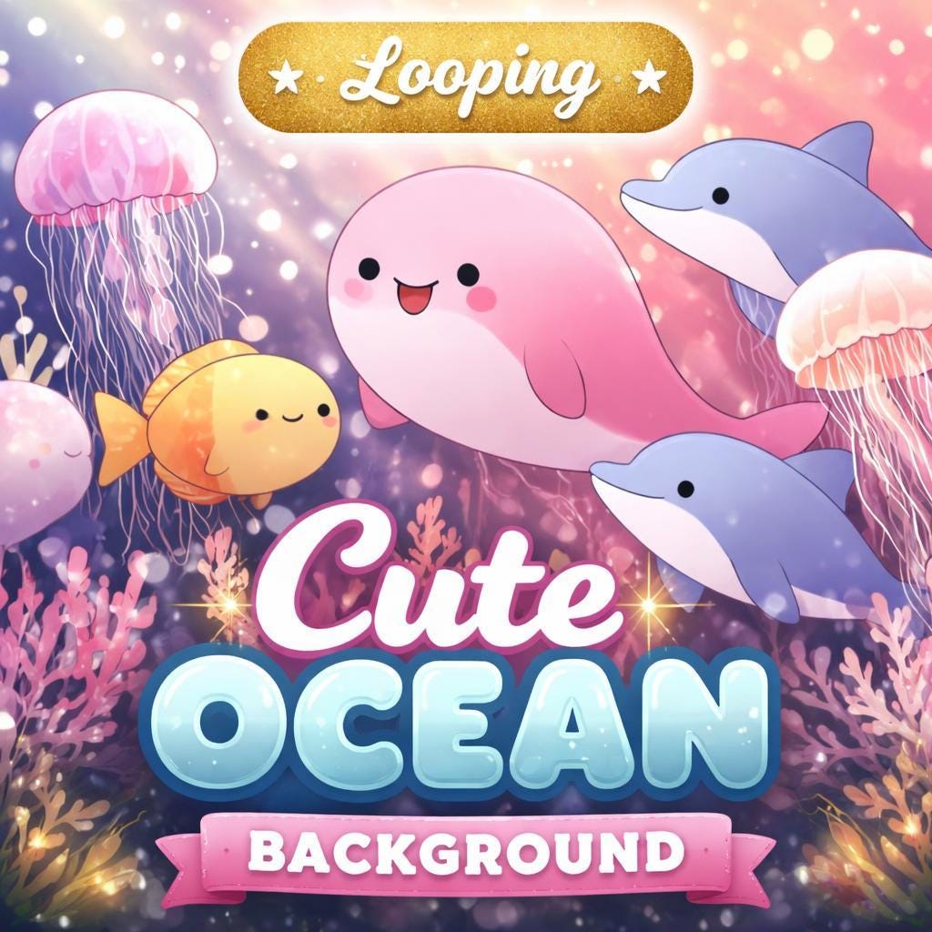 Ocean Loop Video | Cute Kawaii Animated Background | Sea Waves Loop for Streaming, VTubers, YouTube, Overlays
