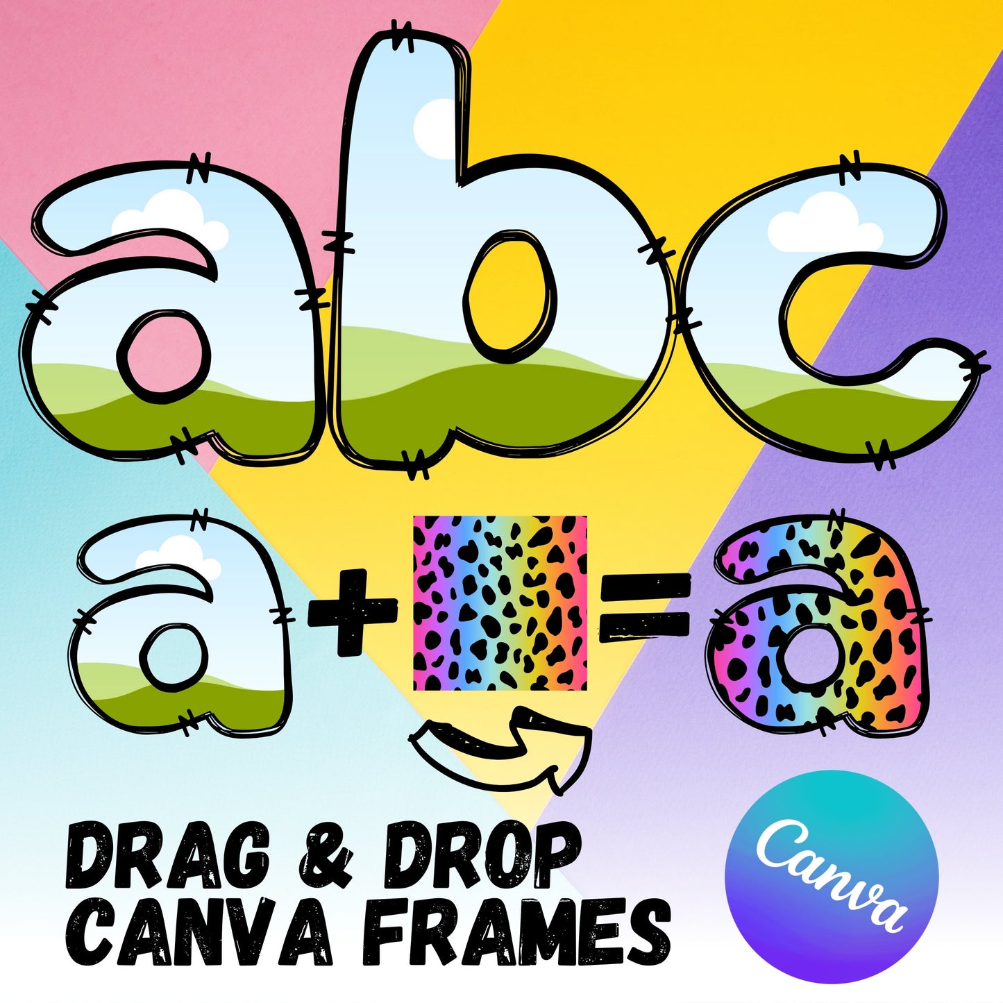 CANVA Doodle Letters - Drag and Drop Frames - Groovy Retro Doodle Fillable Alphabet Font Letters PNG Canva Frame Alphaset Doodle Templates