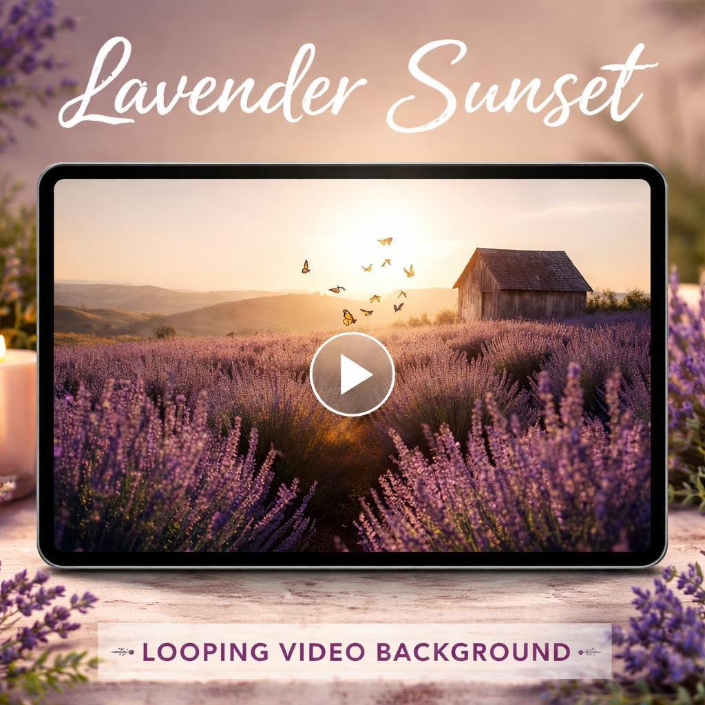 Provence lavender field video background loop | seamless animated sunset landscape | nature scene for videos and presentations