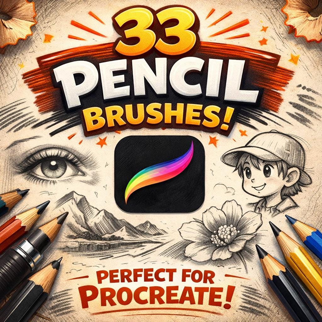 33 Procreate Pencil Brushes, Realistic Sketching Graphite Drawing (Digital Download)