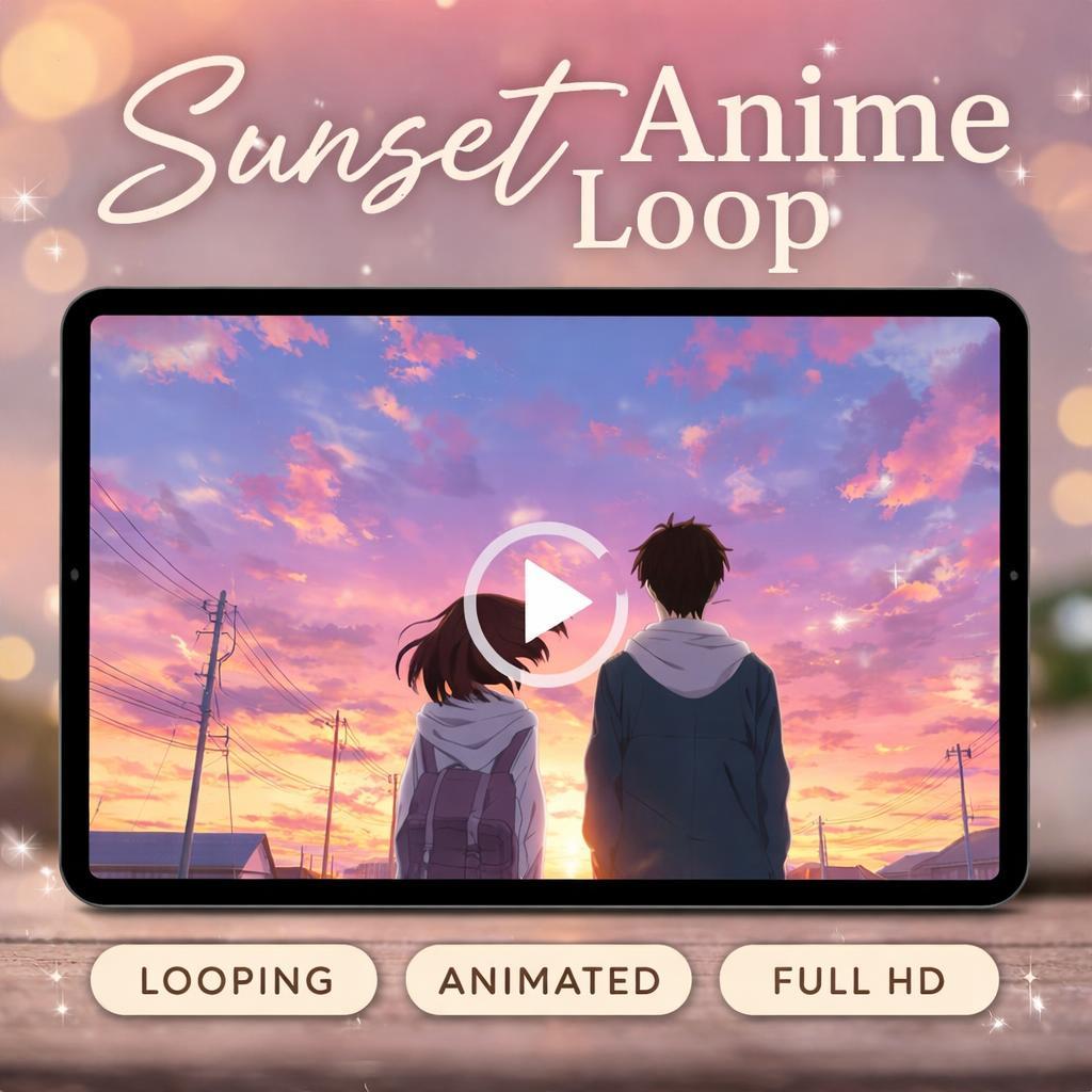 Anime Sunset Loop Background | Aesthetic Animated Video, Lofi Cozy Ambience | Anime Video for Stream, YouTube, Study