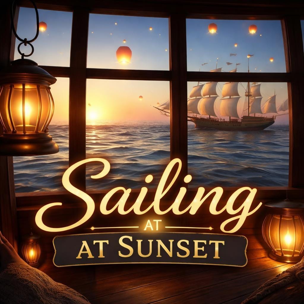 Ocean Background Loop | Sunset Sailing Ship Animated Video | Seamless Sea Waves | VJ, Screens, Stream, YouTube, Overlay
