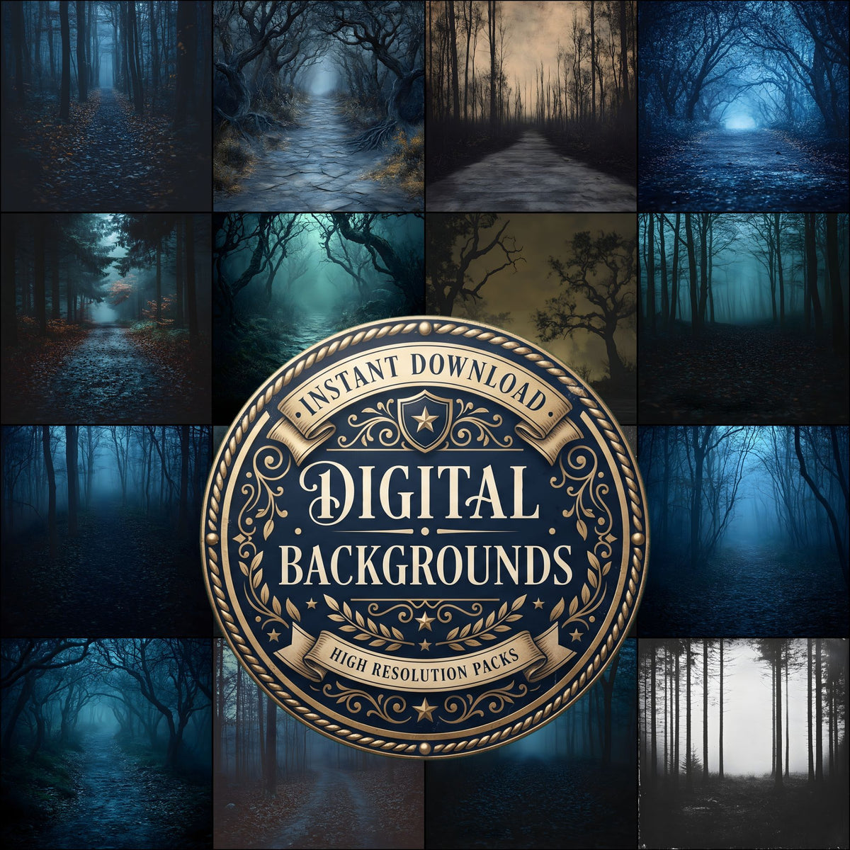 Dark Spooky Halloween digital photography backdrops, preview of the downloadable set