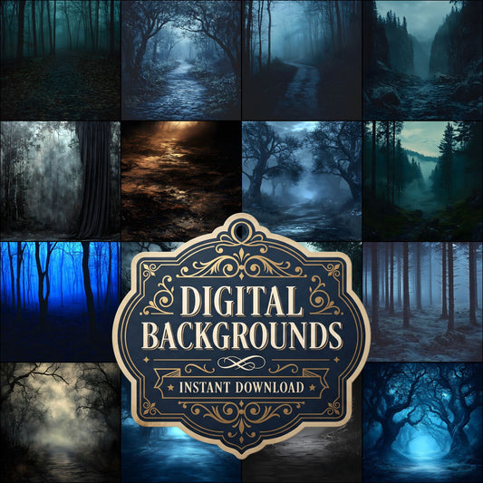 Dark Spooky Halloween digital photography backdrops, preview of the downloadable set