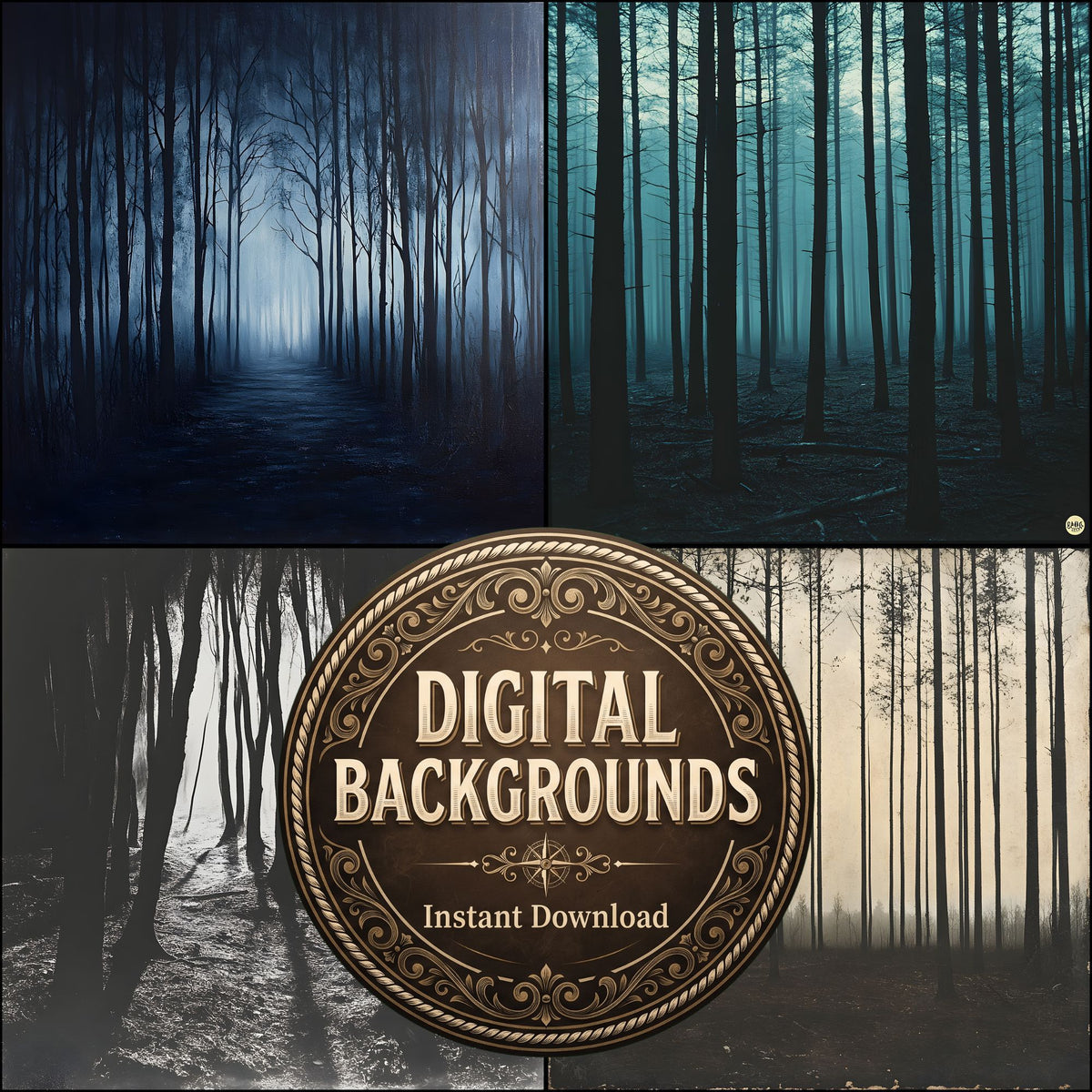 Dark Spooky Halloween digital photography backdrops, preview of the downloadable set