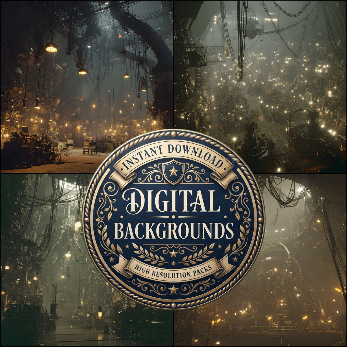 Dark Steampunk Factory Night Backdrop Images