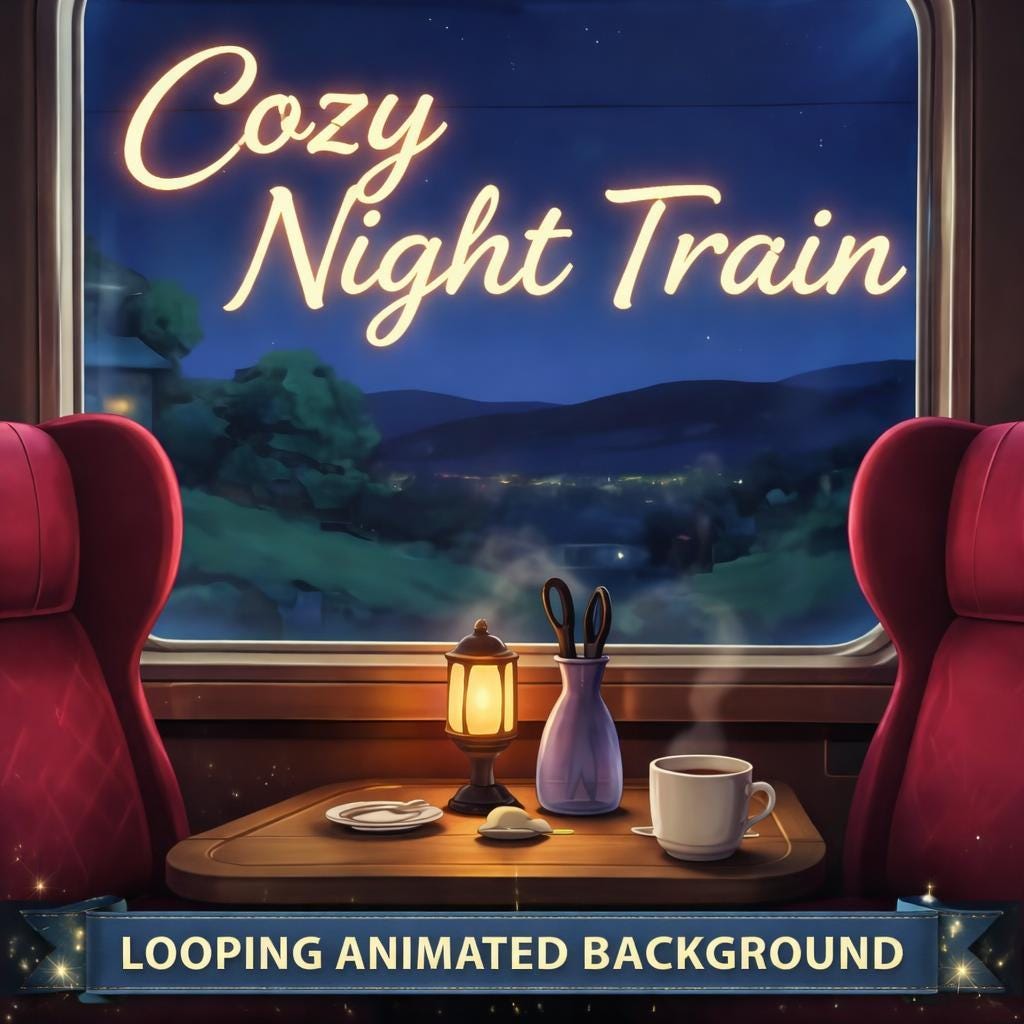 Animated Background Loop | Cozy Night Train Window | Lofi, Kawaii Anime Vibes | Relax, Study, Stream, VTuber Background