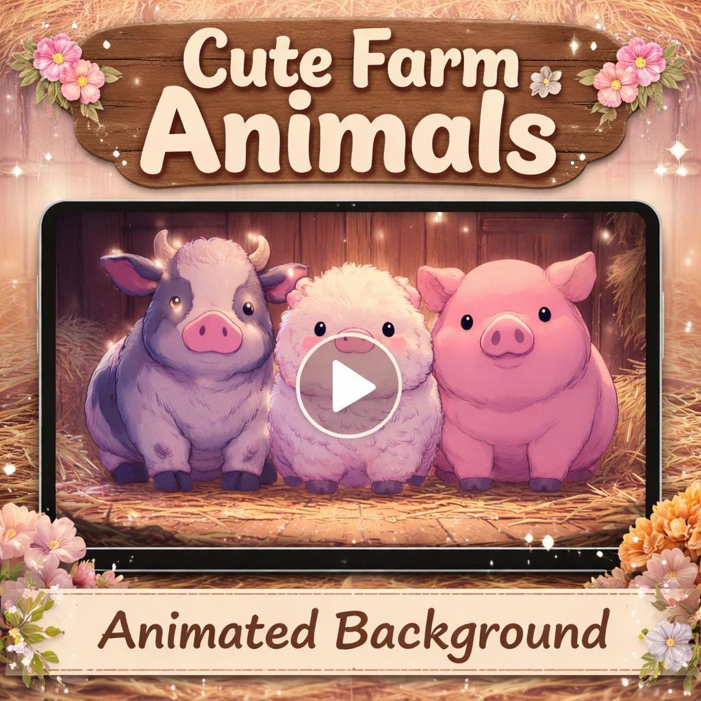 Animated background loop | Cute farm animal video | Seamless kawaii video background for streaming and social media