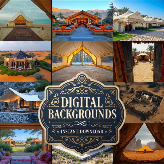 Desert Luxury Tent POV digital photography backdrops, preview of the downloadable set